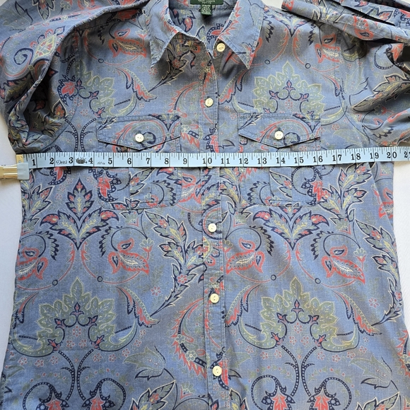 LRL Ralph Lauren Cotton Chambray Paisley Button Down Shirt M Petite - Picture 3 of 6